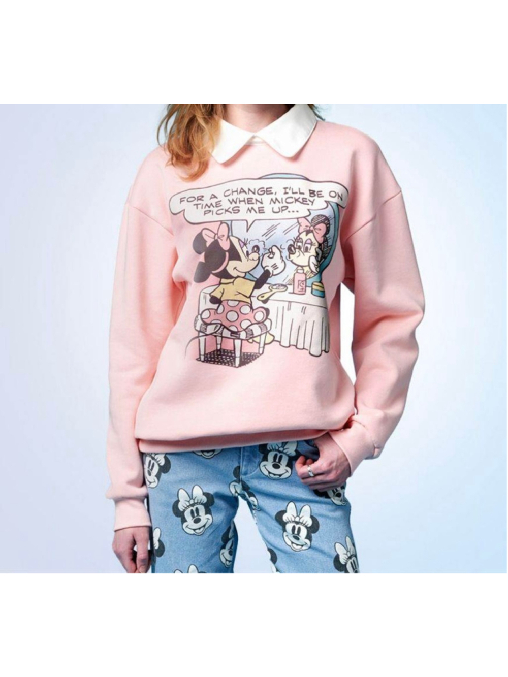 DISNEY Cakeworthy MINNIE MOUSE Pink Collared Preppy SWEATSHIRT Womens XL